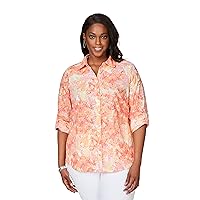 Foxcroft Women's Zoey Long Sleeve with Roll Tab Starburst Blouse