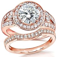 Kobelli Moissanite Halo Low-set Center Bridal Set 2 Carats TW in 14k Rose Gold