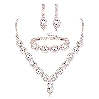 THUNARAZ Crystal Bridal Jewelry Set Crystal Necklace and Earrings with Crystal Bracelet for Women Jewelry Set Gifts fit