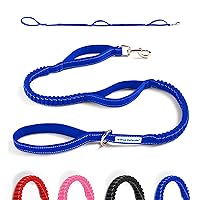 Shock Absorbing Bungee Leash - Three Padded Traffic Handles, Designed in The USA, Stretches 4-7ft, Elastic Dog Leash, Reflective Stitching, Large Dog & Small Breed, Heavy Duty, Blue