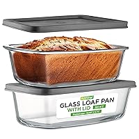 NutriChef 2-Piece Glass Loaf Pan Set, 1.9-QT Stackable Tempered Glass Bread Pans w/Airtight BPA-Free Lid - Dishwasher, Oven, & Microwave Safe, 62oz Loaf Dish Set