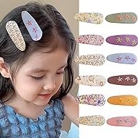 2” Baby Hair Clips for Girls,12PCS Floral Print Snap Clips Pins Embroidery Hair Barrettes, Handmade Hair Accessories for Baby Toddler Young Kids School Girls Gift