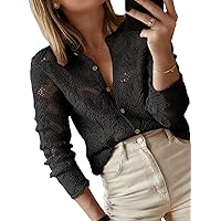 miduo Womens Casual Crewneck Hollow Out Long Sleeve Crochet Lace Pointelle Knit Cardigans Sweaters Coats