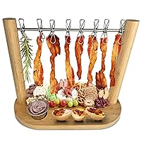 Bamboo Cheese Board, Charcuterie Tray, Charcuterie Boards Gift Set, Bacon Hanger Meat Serving Tray and a Bamboo Cheese Board, Cheese Boards Charcuterie Boards Elevating Food (Natural Bamboo)