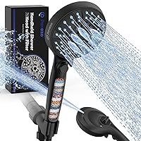 High Pressure Handheld Shower Head with Filter, ON/OFF Switch Pause Button, 10-mode Shower Head with Hard Water Softener Filters, SS Hose, Anti-clog & Powerful to Clean Tile & Pets, Black