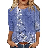 Pub Peplum Novelty Shirt Ladies Winter 3/4 Sleeve Patchwork Round Neck T Shirt Women Comfort Comfy Printed Blue L