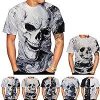 Men's Planet Top 3D Printed T-Shirt Shirt Casual Short-Sleeved T-Shirt White Skull.