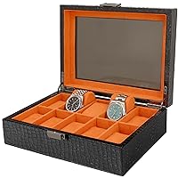 CosmoTime Watch Box, Watch Display Case, 10 Slot Organizer, Tinted Window Display, Watch Box Organizer for Men and Women, UV Protection, Metal Hardware, PU Leather