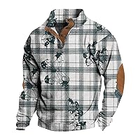Mens Corduroy Shirt Fashion Button Up Plaid Striped Sweatshirt Mock Neck Long Sleeve Sweaters With Elbow G16