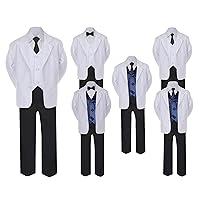 5-7pc Formal Black White Suit Set Navy Bow Long Tie Vest Boy Baby Sm-20 Teen