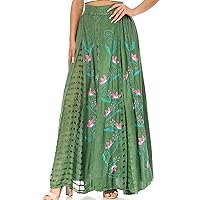 Sakkas Sarita Women's Casual Boho Maxi Floral Long Elastic Waist Skirt Slim