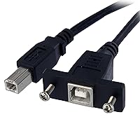 StarTech.com 1 ft Panel Mount USB Cable B to B - F/M - USB Type B (F) to USB Type B (M) - USB 2.0 - Molded Hood - Black (USBPNLBFBM1)