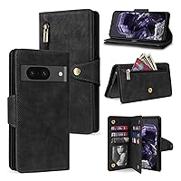 Compatible with Google Pixel 8 Case Wallet Card Slot Flip Leather Zipper with Strap Protective for Google Pixel 8 Wallet Case(Black-6.3 inch)