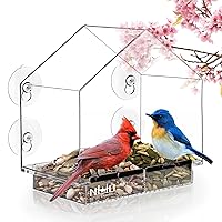 Window Bird Feeder with Strong Suction Cups, Clear Window Bird Feeders for Outside - Transparent Bird House, Balcony Glass Mount, Acrylic Cat, Kids & Elderly Viewing Clear Bird Feeder for Window Perch