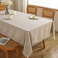 Tablecloths for Rectangle Tables,Cotton Linen Table Cloth Waterproof Tablecloth Wrinkle Free Farmhouse Dining Table Cover,Soft Fabric Table Cloths with Tassels,Plaid,55
