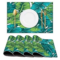 Turquoise Lime Green Teal Blue Aqua Tropical Plants Placemats Set of 4 PCS Table Mats for Dinning Table Home Decoration Kitchen Place Mat Non-Slip Heat Resistant