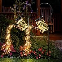 Solar Lights Outdoor Waterproof, Solar Watering Can Lights Garden Decor, Retro Metal Hanging Solar Lantern with String Lights, Outdoor Decorations for Porch Lawn Driveway Backyard Pathway（2 Pack）
