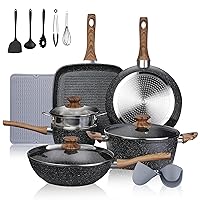 Nonstick Healthy Cookware Sets - 16 Pieces Pots and Pans with Utensils and Steamer, Nonstick Cast Aluminum Kitchen Cookware with Bakelite Handles, Non Toxic, PFOS/PFOA Free