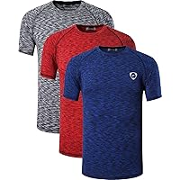 Men's 3 Packs Athletic Quick Dry Fit Short Sleeve Sport T-Shirt Tshirts Tee Shirt Tennis Golf Bowling LSL182