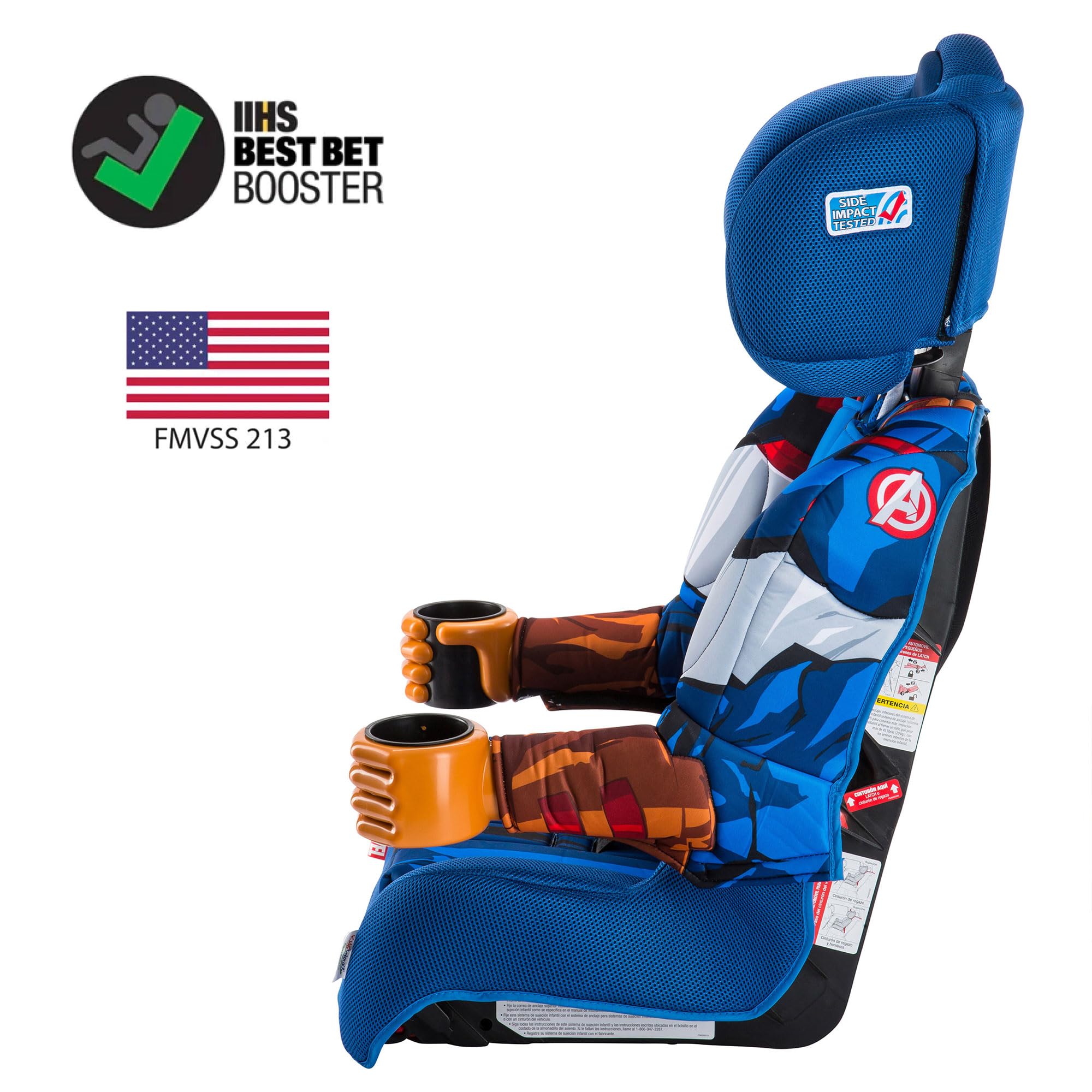 KidsEmbrace Marvel Captain America 2-in-1 Forward Facing Booster Car Seat, Red/White/Blue