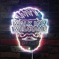 Walk-Ins Welcome Barber Shop Haircut Open RGB Dynamic Glam LED Sign - Cut-to-Edge Shape - Smart 3D Wall Decoration - Multicolor Dynamic Lighting st06s43-fnd-i0054-c