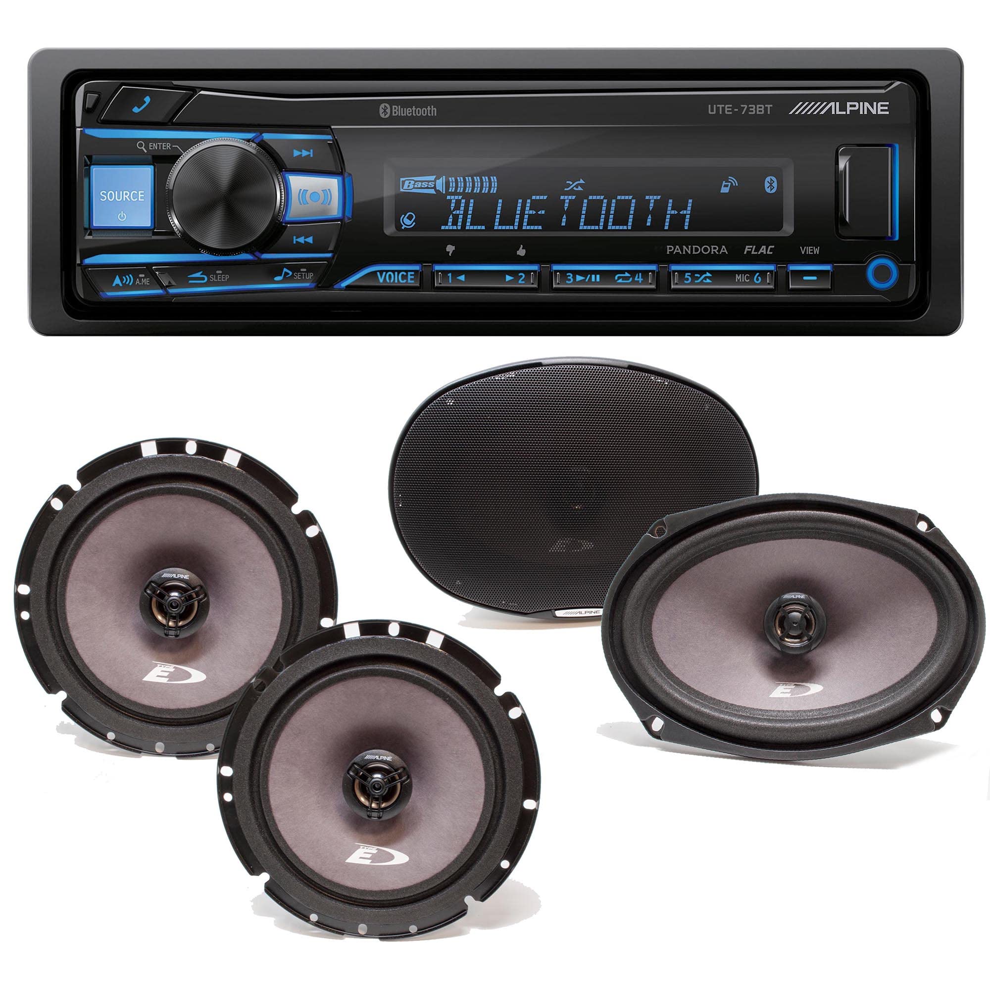 Alpine UTE-73BT Bluetooth® Multimedia Receiver (Does Not Play CDs) with A Pair Alpine SXE-1726S 6.5