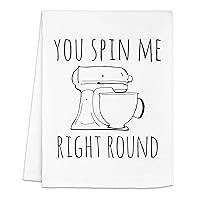 Moonlight Makers, You Spin Me Right Round (Mixer), Flour Sack Kitchen Towel, Sweet Housewarming Gift, Funny Dish Towel, Farmhouse Kitchen Décor, (White)