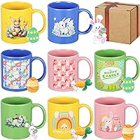 8 Pieces Easter Mugs 12oz Mug Set Easter Coffee Mugs with Handle Easter Egg Bunny Ceramic Matching Mugs for Home School Office Table Centerpieces Housewarming Holiday Party Gift