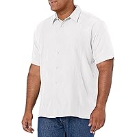 Cubavera Men's Striped Panel Dobby Short Sleeve Button-Down Shirt, Regular Fit, Point Collar, Soft Touch