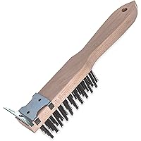 Carlisle FoodService Products 4577900 Heavy Duty Wood Handle Scratch Brush with Scraper, Carbon Steel Bristles, 11