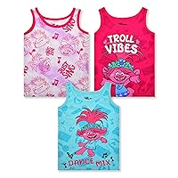 UNIVERSAL Trolls Poppy Girls 3 Pack Tank Tops for Toddlers and Big Kids – Pink/Blue