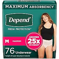 Depend Fresh Protection Adult Incontinence & Postpartum Bladder Leak Underwear for Women, Disposable, Maximum, Medium, Blush, 76 Count (2 Packs of 38), Packaging May Vary