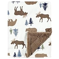 Hudson Baby Unisex Baby Plush Blanket with Furry Binding and Back, Moose Bear, One Size