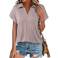 Vivilli Women's Short Sleeve Tops and Blouses Business Casual Collared Tunic Shirt