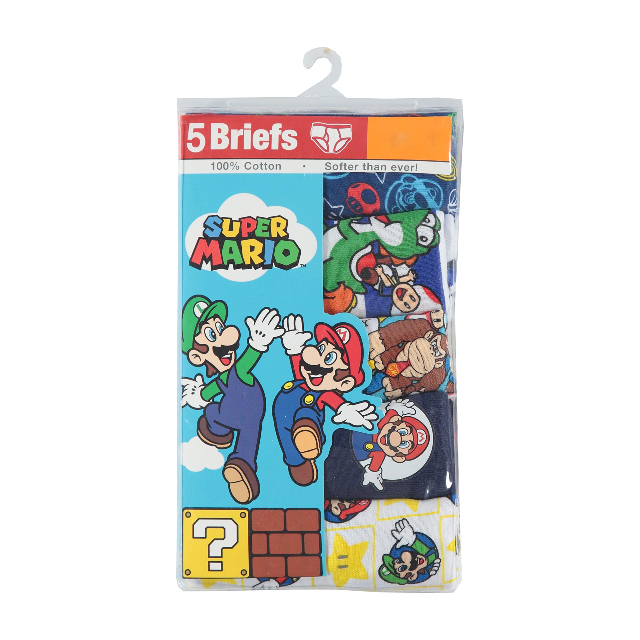 Nintendo Super Mario Underwear and Boxer Briefs with Mario, Luigi, Toad, Yoshi, Peach & Bowser, Sizes 4, 6, 8, 10 and 12