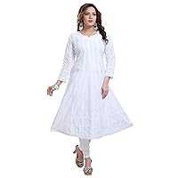 white kurti for women flair chikankari anarkali in plus size & small size.
