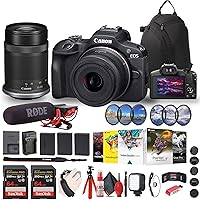 Canon EOS R100 Mirrorless Camera with 18-45mm and 55-210mm Lenses Kit (6052C022) + Rode Mic + Filter Kit + Sling Backpack + Corel Photo Software + 2 x 64GB Card + 2 x LPE17 Battery + More (Renewed)