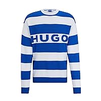 HUGO Men's Block Stripe Big Logo Long Sleeve Sweater