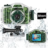DEKER Kids Camera Underwater Waterproof Camera for Best Christmas Birthday Gifts for Boys Girls Age 3-12 HD Digital Video Mini Children Camcorder 2 Inch IPS Screen with 32GB Card (Green)