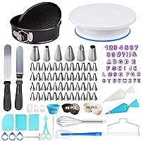 Cake Decorating Kit for Beginners,258 PCS Cake Decorating Supplies with Cake Turntable, Springform Cake Pan,54 Numbered Piping Tips(Pattern chart),Straight & Offset Spatula,Cookie Molds and more