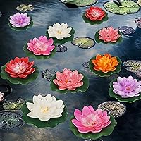 12 Pcs Artificial Floating Foam Lotus Flower with Water Lily Pad, Lifelike Ornanment Perfect for Home Garden Pond Decor Indian Diwali Decorations Return Gifts