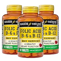 MASON NATURAL Heart Formula B6/B12/Folic Acid Tablets, Dietary Supplement Supports Cardiovascular Health, Red Blood Cell Formation, Metabolic Function, 90 Count (Pack of 3)
