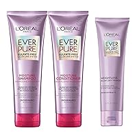 L'Oréal Paris EverPure Moisture Sulfate Free Shampoo and Conditioner for Color-Treated Hair, 8.5 Ounce (Set of 2) + EverPure Weightless Blow Dry Primer, Heat Protectant, Frizz Control 5.1 fl oz