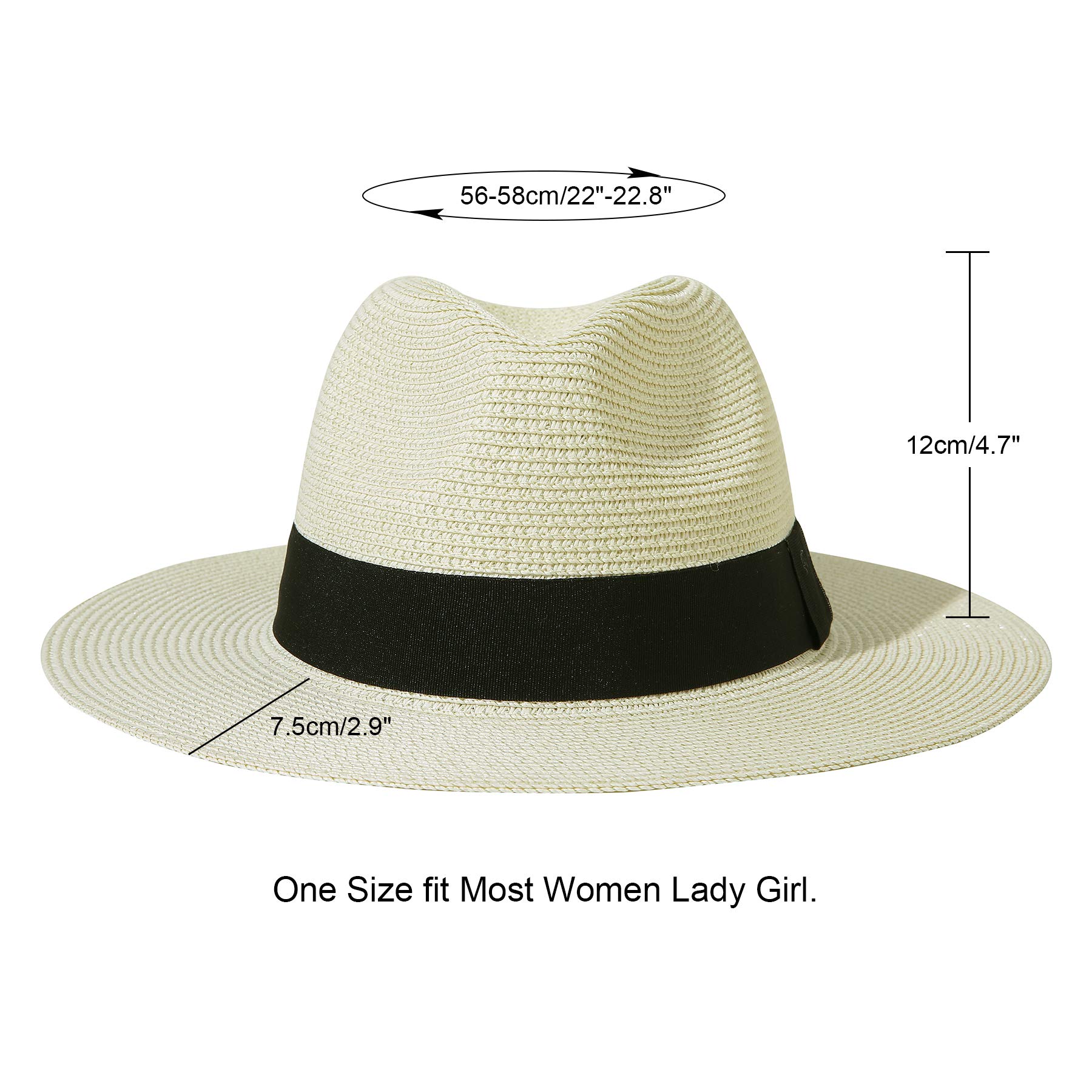 Lanzom Women Wide Brim Straw Panama Roll up Hat Belt Buckle Fedora Beach Sun Hat UPF50+