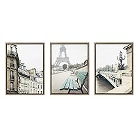 Kate and Laurel Sylvie L Hotel, Paris Eiffel Tower Europe Travel and Pont Alexandre III Framed Canvas Wall Art by Caroline Mint, 18x24 Gold, Decorative French Travel Art for Wall