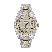 Moissanite Watches for Men, Fully Iced Out Watch, White VVS Moissanite Swiss Automatic Movement Hip Hop Watch, Roman Dial Handmade Men's Watches