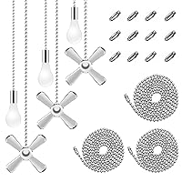 6 Combo Ceiling Fan Pull Chain Set 13.6 Inches Including Diameter 3mm Beaded Ball Fan Pull Chain Pendant Extra 12Pcs Pull Loop, Connectors 3Pcs 36inches Extension Chains(Nickel)