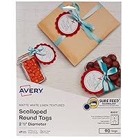 Avery Printable Blank Scallop Round Gift Tags with Sure Feed, 2.5