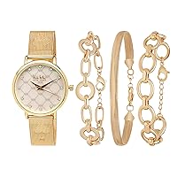 Nicole Miller Women's Watch Set - Link or Mesh Band Wristwatch with Stacked Bracelets, Size OneSize, Gold MESH