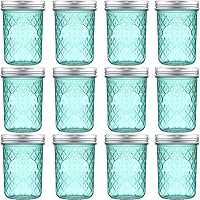 12 Pack 16 oz Vintage Wide Mouth Mason Jars Vintage Glass Canning Jar with Lids, Ideal for Honey, Wedding Favors, Shower Favors, Green